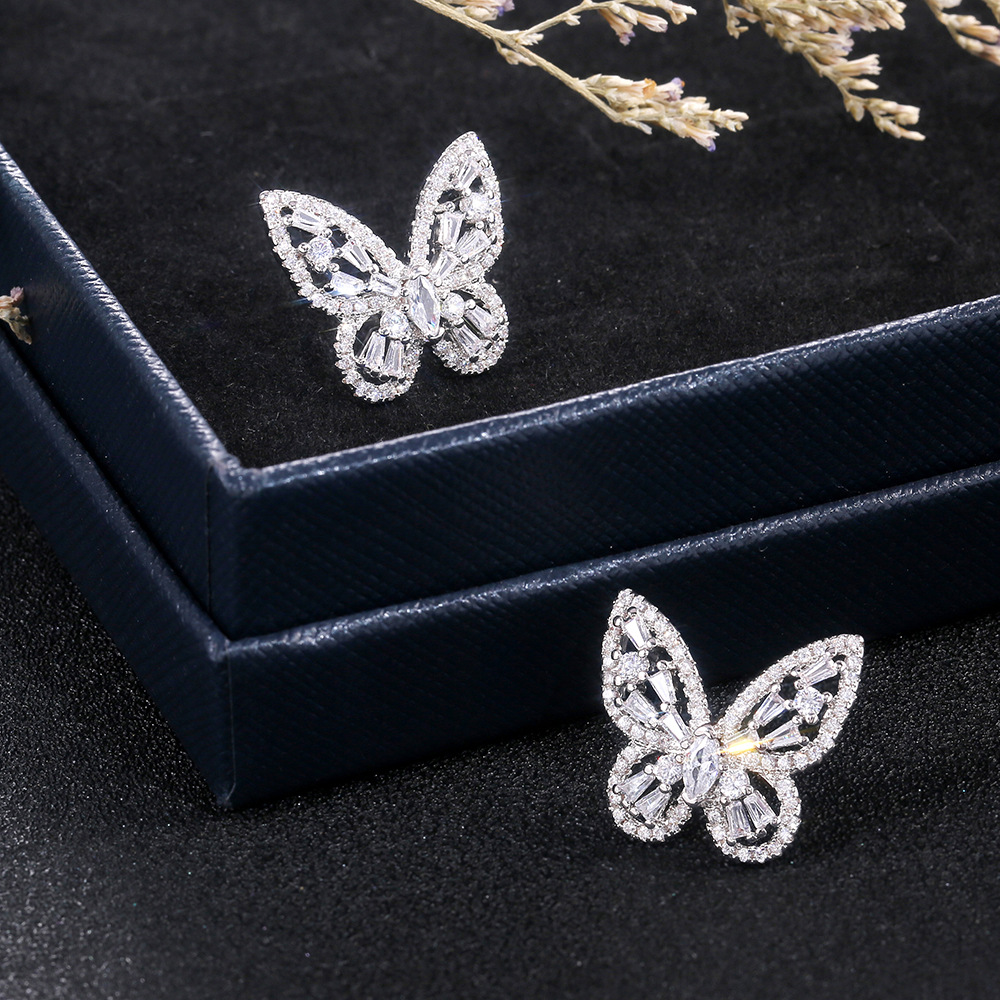 Elegant Zirconia Butterfly Stud Earrings, Gift for Women